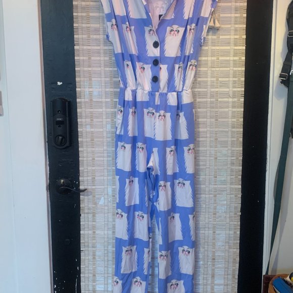 RARE NWT Nooworks Tonya Grumpy Cat Magic Suit Light Blue Jumpsuit Medium - Picture 3 of 12